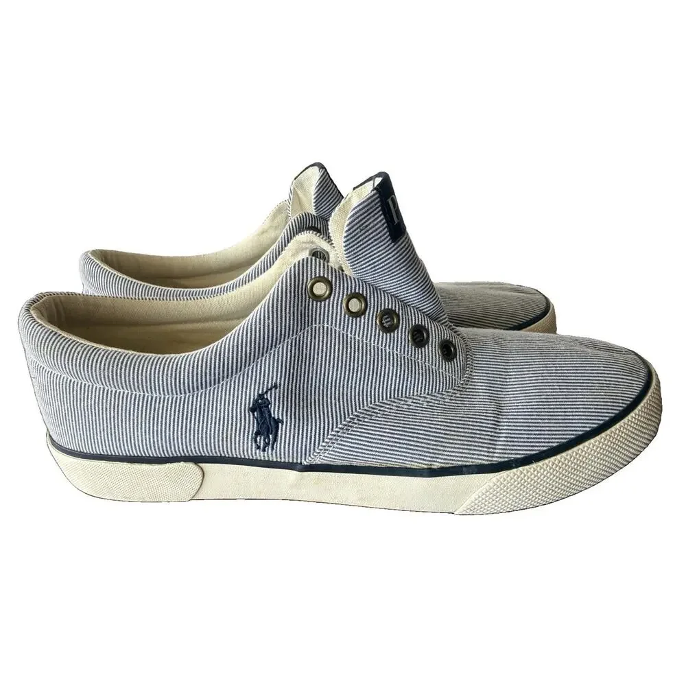 Polo Ralph Lauren Forestmont II Men’s 9D Pinstripe Canvas Low Top Sneakers Navy